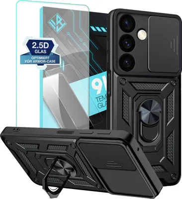 Produktbild von Armor Handyhülle für Samsung Galaxy S24+ mit 9H Displayglas Displayschutz Kameraschutz Handy Panzer Case Cover Schutzhülle Outdoor Farbe: Schwarz