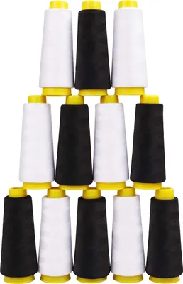 Produktbild von Kurtzy Nähgarn aus Polyester in Schwarz & Weiß Nähmaschinen Garn Spulen Set (12 Stk) – 11,5cm Garnrollen mit 900m Faden – Nähfaden Rollen Kit in 2