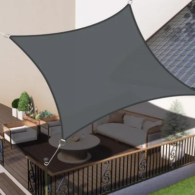 Immagine prodotto di XXL tenda da sole impermeabile 4x4m grigio con protezione UV quadrato PES poliestere protezione solare protezione vento balcone terrazza 95% protezione UV per balcone giardino grigio