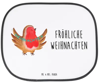 Produktbild von Mr. & Mrs. Panda Auto Sonnenschutz Rotkehlchen Weihnachten - Weiß - Geschenk, Hitzeschutz, Heiligabend, blendschutz, Vogel, Weihnachtsgruß, Winter, Frohe, seitenscheibe