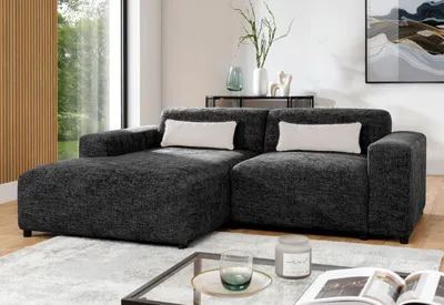 Image de AX LIVING Canapé d'angle noir Jughlio en L 240cm élégant & moderne G