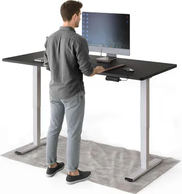 Produktbild von DESKSPACE PRO Plus Elektrisch höhenverstellbarer Schreibtisch, 160x80 cm Stehpult mit Memory-Funktion, Schwarze Tischplatte, Weißes Gestell