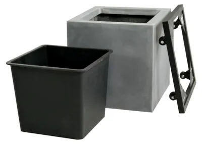 Produktbild von 3-teiliges Komplettset: Pflanzkübel mit Einsatz und Roller, betongrau 40x40x40