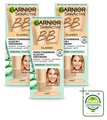 Image de 3 x Crème BB Garnier SkinActive, teinte claire, soin 5-en-1, 50 ml - Lot de 3