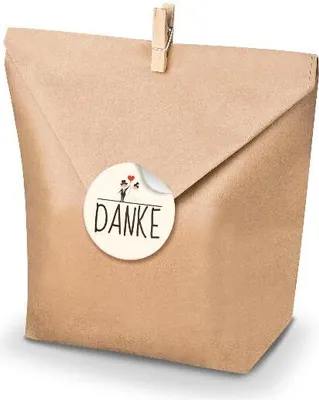 Produktbild von SET DANKE Hochzeitspaar (Motiv24) 24x Geschenktüten + Klammern+ Aufkleber