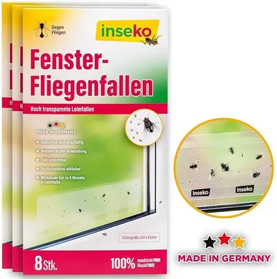 Produktbild von inseko 24 x Fenster-Fliegenfallen I transparenter Fliegenfänger I umweltfreundlich - giftfrei I Germany - 3 Packungen (552465)