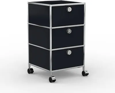 Produktbild von VERSEE Büro-Rollcontainer, Metall, 40 cm, 3 Schubladen, Graphitschwarz