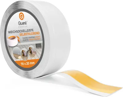 Produktbild von QUEST Weichsockelleiste Selbstklebend 70x20mm, 5m, Sockelleiste Knickleiste aus PVC Kunststoff, Flexible Fußleiste, weiß