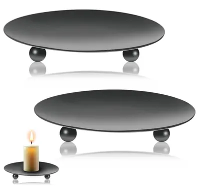 2er Set Kerzenhalter aus Metall, schwarz, rund, 18,87 g