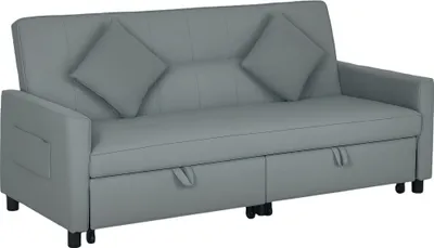 Zdjęcie produktu dla HOMCOM – rozkładana sofa, 3-osobowa kanapa, sofa z wysuwanym łóżkiem, szara