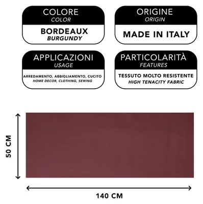 Image de Simili cuir bordeaux 140 x 50 cm, demi-mètre de tissu aspect cuir