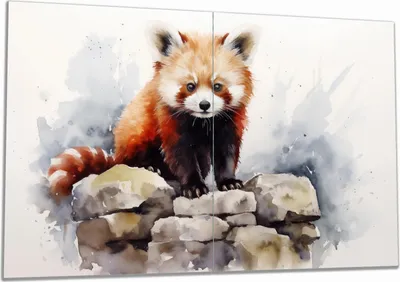 Produktbild von Wallario Herdabdeckplatte aus Glas, Größe 80 x 52 cm 2-teilig, Motiv Neugieriger Rotpanda