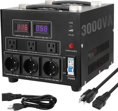 Produktbild von Transformator 3000W, 110V/220V, mit EU- und US-Steckern, USB- und Type-C-Ausgängen