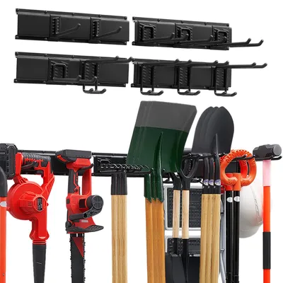 Produktbild von VEVOR Gerätehalter Wandhalterung Werkzeughalter 1676,4mm 363kg Tragkraft, Zur Wandmontage, Kohlenstoffstahl, 4 Schienen & 10 Haken, Mit Schrauben & Dübeln, Werkzeugorganizer für Garage Keller Garten