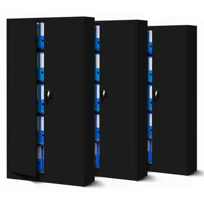 Immagine prodotto di set di 3 schedari C001 Armadio in metallo Armadio in acciaio Armadio per utensili Armadio per ufficio Armadio per archiviazione Armadio universale Verniciatura a polvere Porte a battente 185 cm x 90 cm x 40 cm Colore: nero/nero