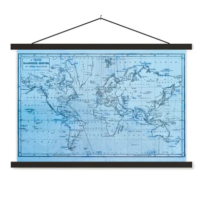 Produktbild von MuchoWow® Textilposter Weltkarte - Blau - Linien 150x100 cm mit schwarzem Rahmen - Schlafzimmer
