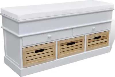 Immagine prodotto di vidaXL Panca da corridoio con spazio di archiviazione e cuscino di seduta Bianco 2 cassetti 3 scatole