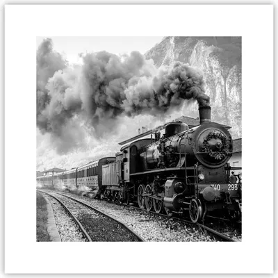 Produktbild von Poster - Poster ohne Rahmen - Zug Schwarzweiß Rauch - 30x30 cm - Wand Bild - Wanddeko - Wandbilder - Kunstposter - Wandposter - Bilder - Kunstdruck - Wanddekoration - Wandbild - P2XAC30x30-4315