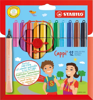 Produktbild von Filzstift mit Kappenring - STABILO Cappi - 12er Pack - mit 12 verschiedenen Farben