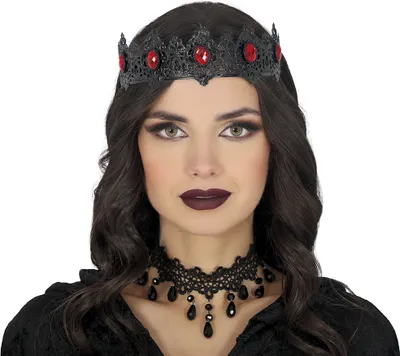 Produktbild von Prinzessin Königin Krone Mit Roten Edelsteinen Für Halloween Kostüm Zubehör Royal Party, Farbe: Schwarz