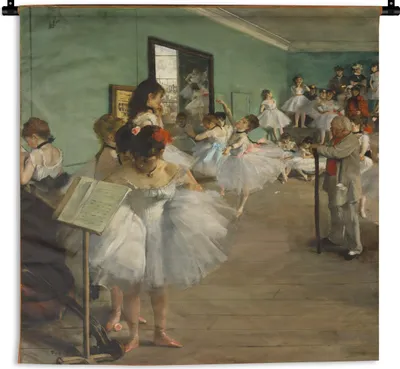 Produktbild von MuchoWow® Wandteppich Wandbehang Die Ballettklasse - Gemälde von Edgar Degas 60x60 cm Tapisserie Dekoration Wandtuch - Dekorationen - Wand Decke