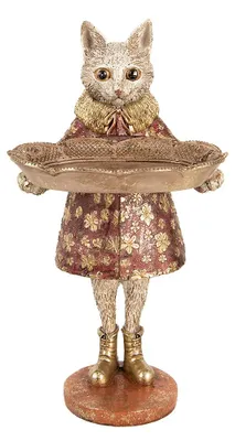 Produktbild von Clayre & Eef Dekorationsfigur Katze 27 cm Beige Goldfarbig Kunststoff