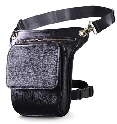 Image de Sac en cuir pour homme, pochette de jambe, sac banane, noir, 15x3,5x22cm, modèle G1002
