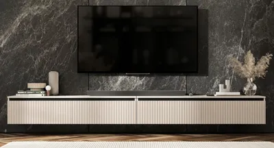 Produktbild von TV-Wandschrank SELENE von Lindner Möbel – viertürig  - 280 x 30 x 35 cm - Farbe: Kaschmir matt -  Italienische Tiefmattfolie