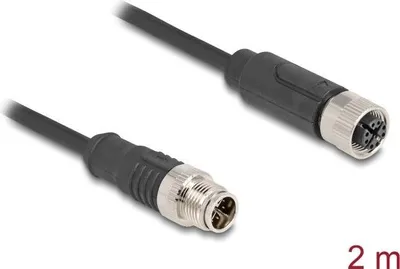 Image de DELOCK M12 Kabel X-kodiert 8 Pin Stecker zu Buchse PVC 2 m