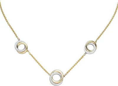Produktbild von Collier Zopfkette, Ringe, 82 Diamant Brillanten 585 Gold Gelbgold Weißgold, 45cm