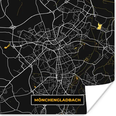 Produktbild von MuchoWow® Poster Mönchengladbach - Schwarz und Gold - Karte - Stadtplan - Wegbeschreibung 50x50 cm - Wohnzimmerdekoration