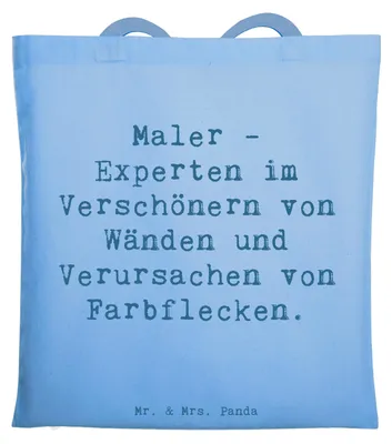 Produktbild von Mr. & Mrs. Panda Jutebeutel Spruch Maler Freude - Sky Blue - Geschenk, Tasche, personalisierte Geschenke, Berufsliebe, Laptoptasche, Kreativität, Wandverschönerung, Beruf