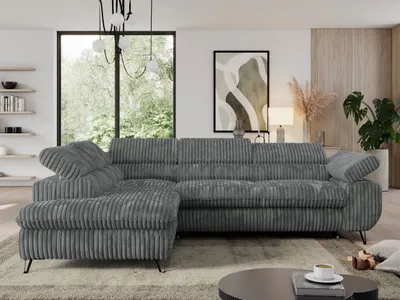 Produktbild von Sofa L-form, mit Bettkasten, Modern Wohnzimmer Ecksofa, Couchgarnitur, Schlaffunktion - PEDRO L - Cord - Dunkelgrau - Links