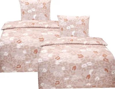A set of bedding with a leopard print pattern.