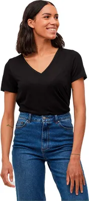 Image de Vila Noel Polyester T-shirt manches courtes col V Marron M Femme Marron M