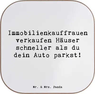 Produktbild von Mr. & Mrs. Panda Untersetzer für Gläser Spruch Immobilienkauffrau - Weiß - Geschenk, Berufsliebe, Design, kreative Geschenke, Beruf, Immobilienbranche, handgefertigte