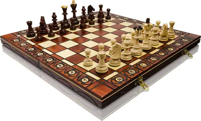 Produktbild von Großen SENATOR 41cm x 41cm aus Holz Schachspiel. Ornamente auf Schach verbrannt Board und Schachfiguren