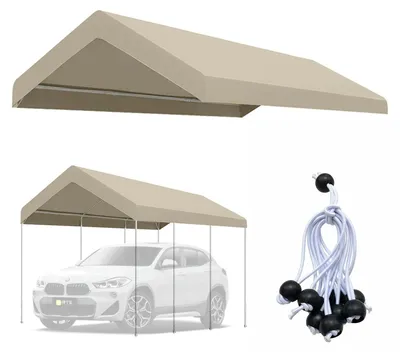 Obrázok produktu pre Náhradná plachta na prístrešok pre auto – iba plachta – 3 x 6 m – 1800D Oxford – vodotesná – s UV ochranou – pre ťažké zaťaženie – khaki