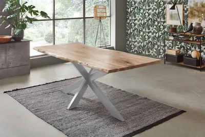 Produktbild von Esstisch Baumkante Akazie Natur 260 x 100 cm silber TABEA