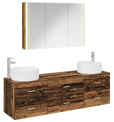 Produktbild von vidaXL Badezimmermöbel-Set 4 pcs Altholz Ingenieurholz und Glas