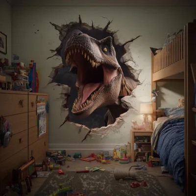 T-Rex mit Mauerdurchbruch-Effekt – Decords Wandtattoo, Produktansicht 1