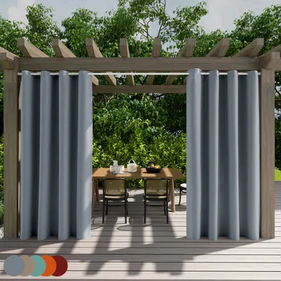 Produktbild von Outdoorvorhänge Wasserdicht 2er Set，Oxford Vorhänge Blickdicht mit ösen，Vorhang Terrasse für Balkon Pavillon（Blau 132x213cm）