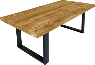 Produktbild von Esstisch Mango Rough massiv naturfarben gerade Kanten U-Gestell schwarz 160 x 85 cm LIBRO