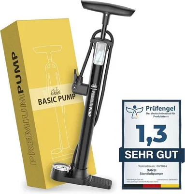 Produktbild von Famanu Fahrradluftpumpe mit Manometer und Adaptern - Für alle Ventile AV, SV, DV