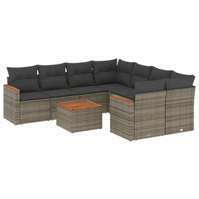 Produktbild von 9-tlg. Garten-Sofagarnitur mit Kissen Grau Poly Rattan