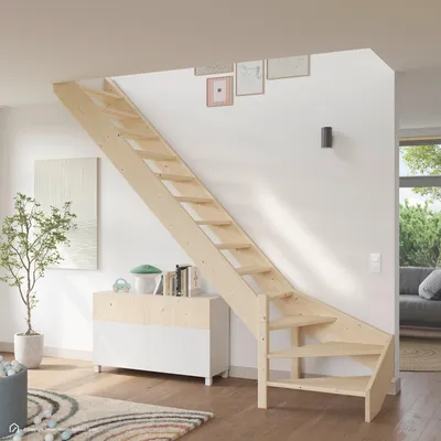 Produktbild von Holztreppe Intercon Casablanca | Fichte | 1/4 gewendelter Verlauf | Linkswendelung | 80 cm Breite | ohne Geländer | ohne Setzstufen