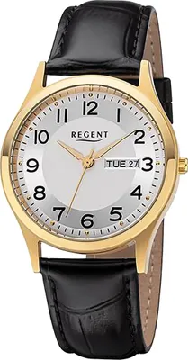 Produktbild von Regent Leder Herren Uhr Armbanduhr Quarz schwarz Lederarmband D2URF1261