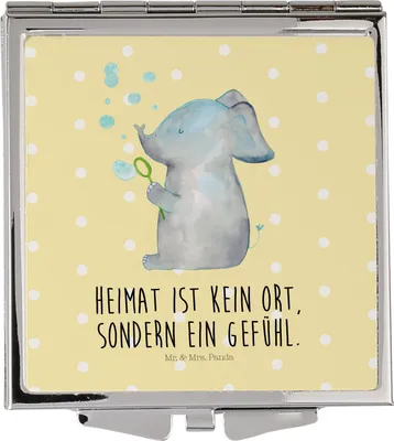 Produktbild von Mr. & Mrs. Panda Schminkspiegel Elefant Seifenblasen - Gelb Pastell - Geschenk, Lustige Sprüche, Klappbarer Spiegel, Handspiegel, Kleiner, Liebesspruch, Kosmetikspiegel