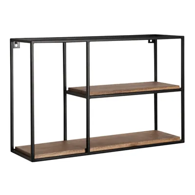 Produktbild von Wandregal 60x40x18 cm Mango Massivholz / Metall Hängeregal Rechteckig, Kleines Design Schweberegal Industrial, Regal Hängend Wohnzimmer, Bücherregal Wand