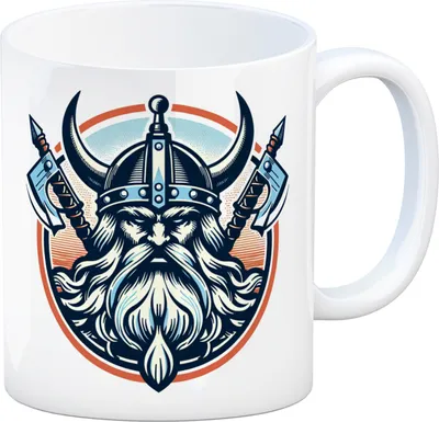 Produktbild von Wikinger Kaffeebecher Odin mit Runen, Rabe und Wolf, 300 ml, 9 cm hoch, spülmaschinenfest